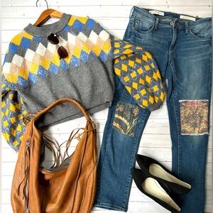 Zara sequin puff sleeve crop sweater